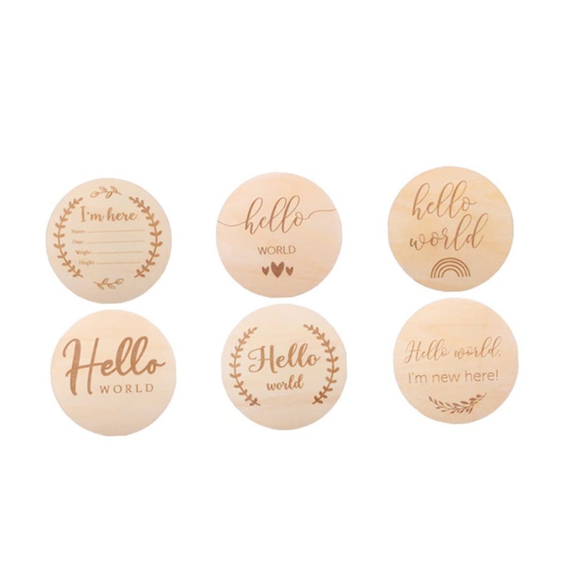 6Pcs Wooden Baby Milestone Cards For Newborn Growth Tracking Photo Props - Image 1